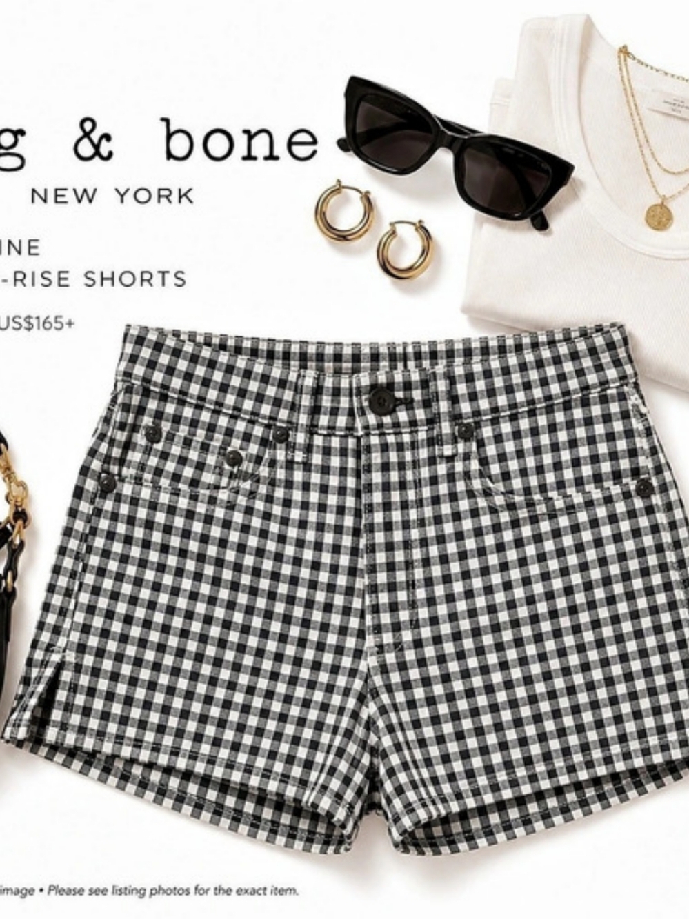 rag & bone Justine High-Rise Shorts Gingham Jean Shorts Like New